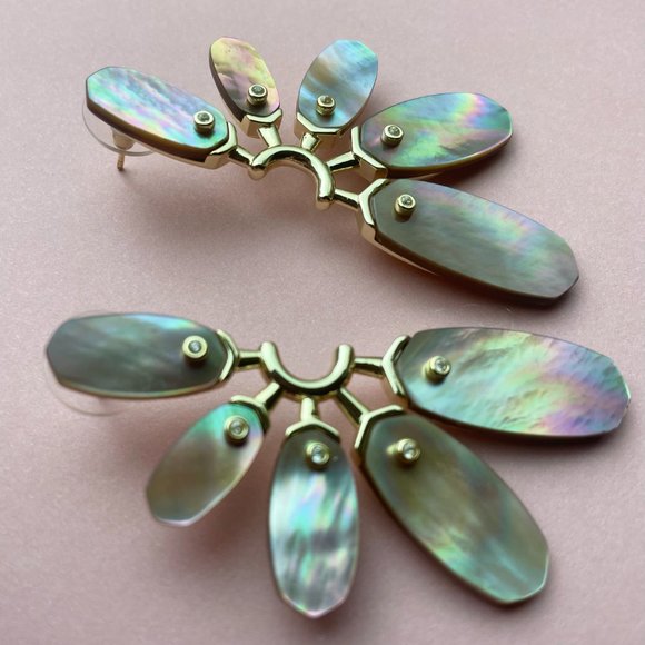 NWT Kendra Scott Ashlyn Mother Of Pearl Earrings Iridescent Brown + 14K Gold plt - Picture 4 of 9